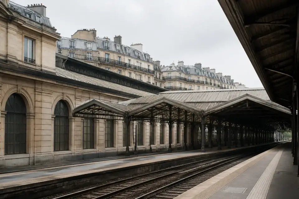 Façades de pierre et verrières de gare dans un quartier du nord de Paris