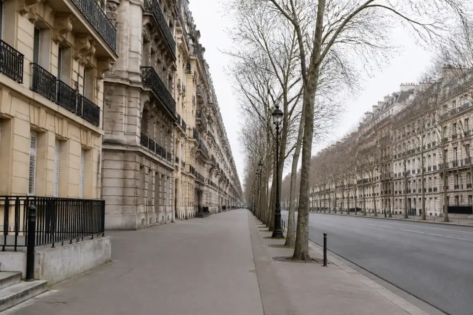 Large avenue et immeubles d’habitation dans un quartier de la rive gauche à Paris
