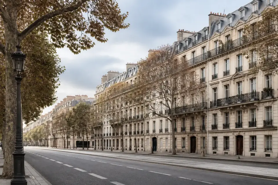Avenue large bordée d’immeubles de pierre dans l’ouest de Paris