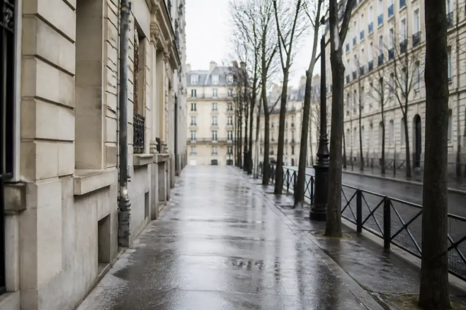 Boulevard parisien bordé d’immeubles de pierre et de commerces